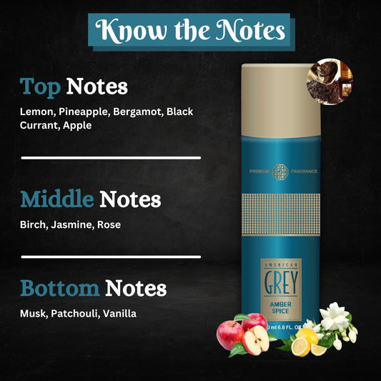 American Grey Amber Spice Premium Series Fresh , Woody, and Irresistibly Alluring Deodorant Spray  -  For Men (200 ml)