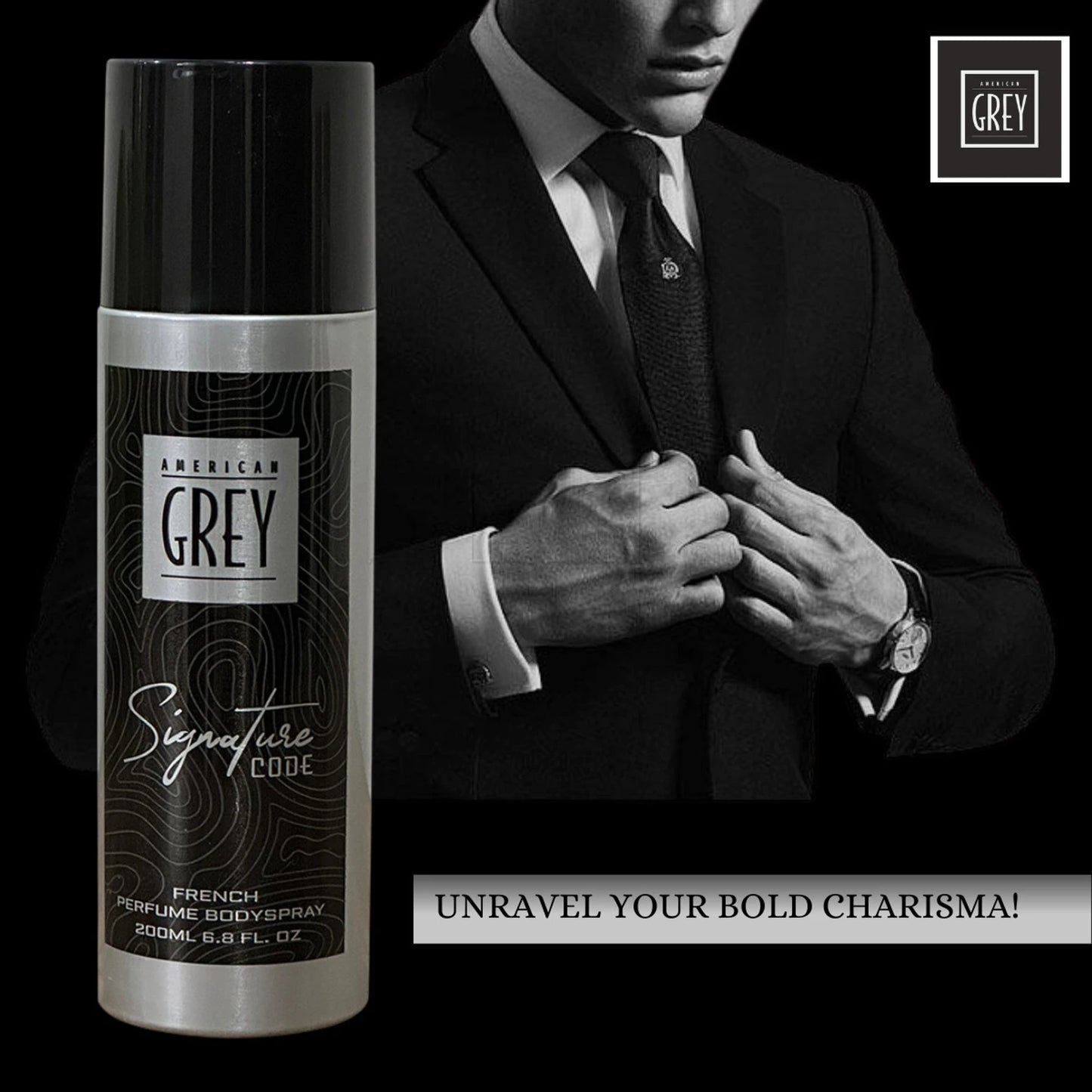 American Grey Signature Code Signature Series  Powerful and Intense Fragrance Deodorant Spray - For Men (200 ml)